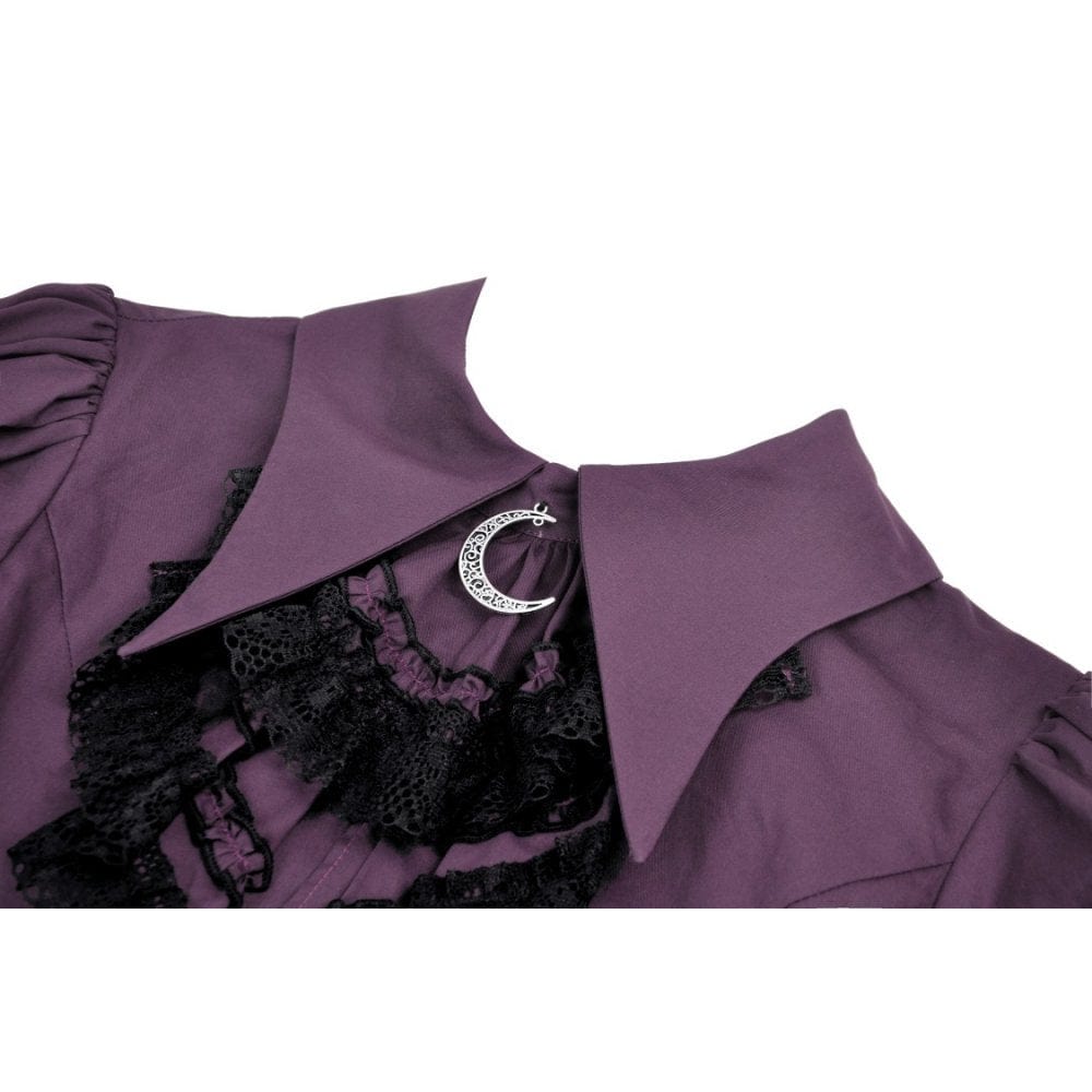 Darkinlove Women's Gothic Puff Sleeved Frilly Collar Shirt