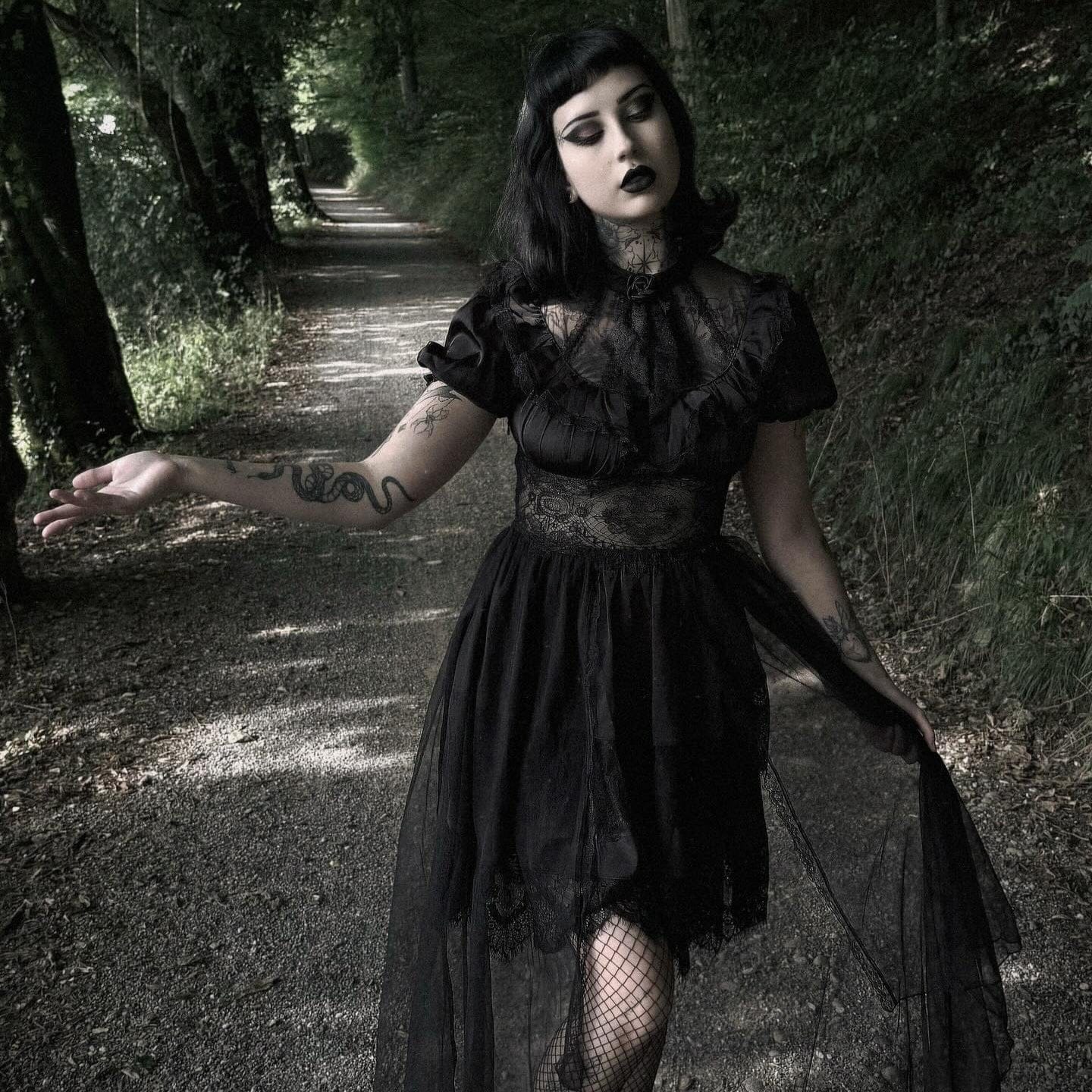 Darkinlove Women's Gothic Puff Sleeved High/low Multilayer Chiffon Dress