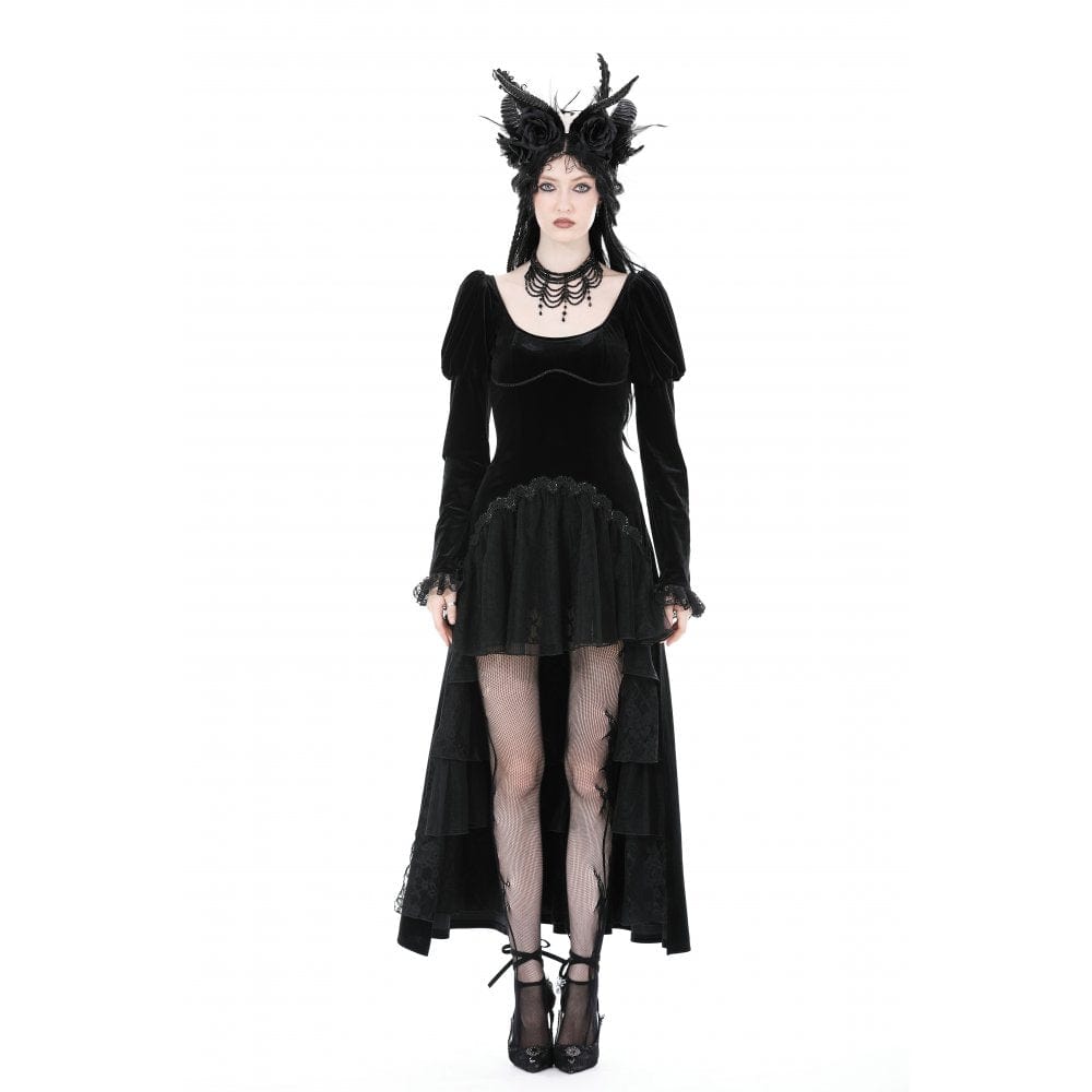 Darkinlove Women's Gothic Puff Sleeved High-low Velvet Dress