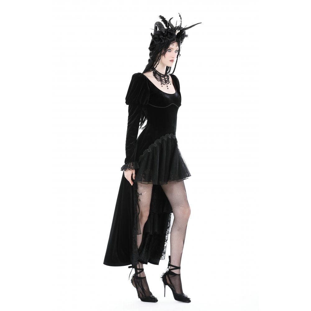 Darkinlove Women's Gothic Puff Sleeved High-low Velvet Dress
