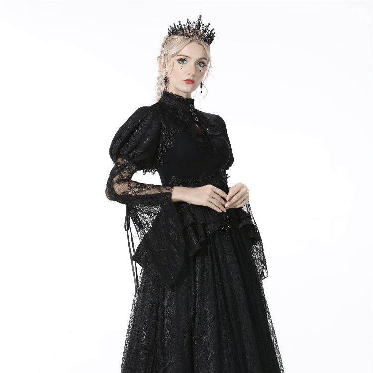 Darkinlove Women's Gothic Puff Sleeved Lace Black Cape