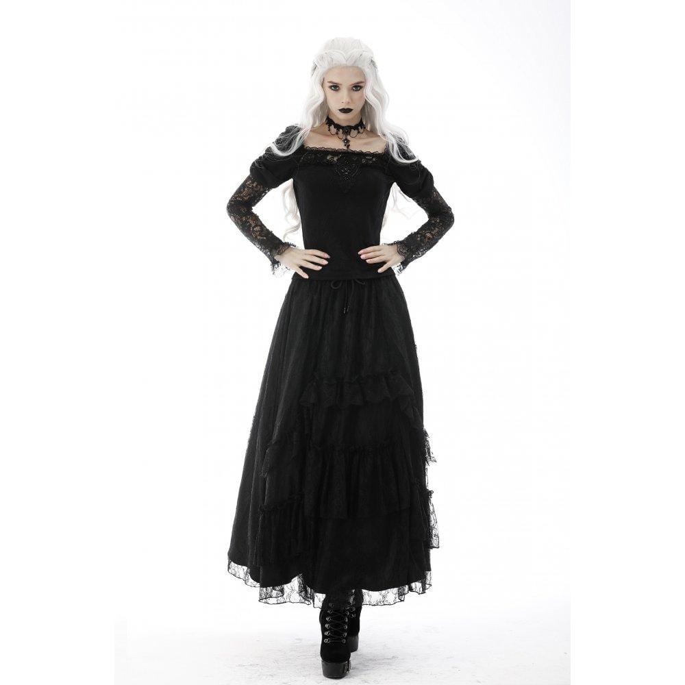 Darkinlove Women's Gothic Puff Sleeved Lace Embossing Top