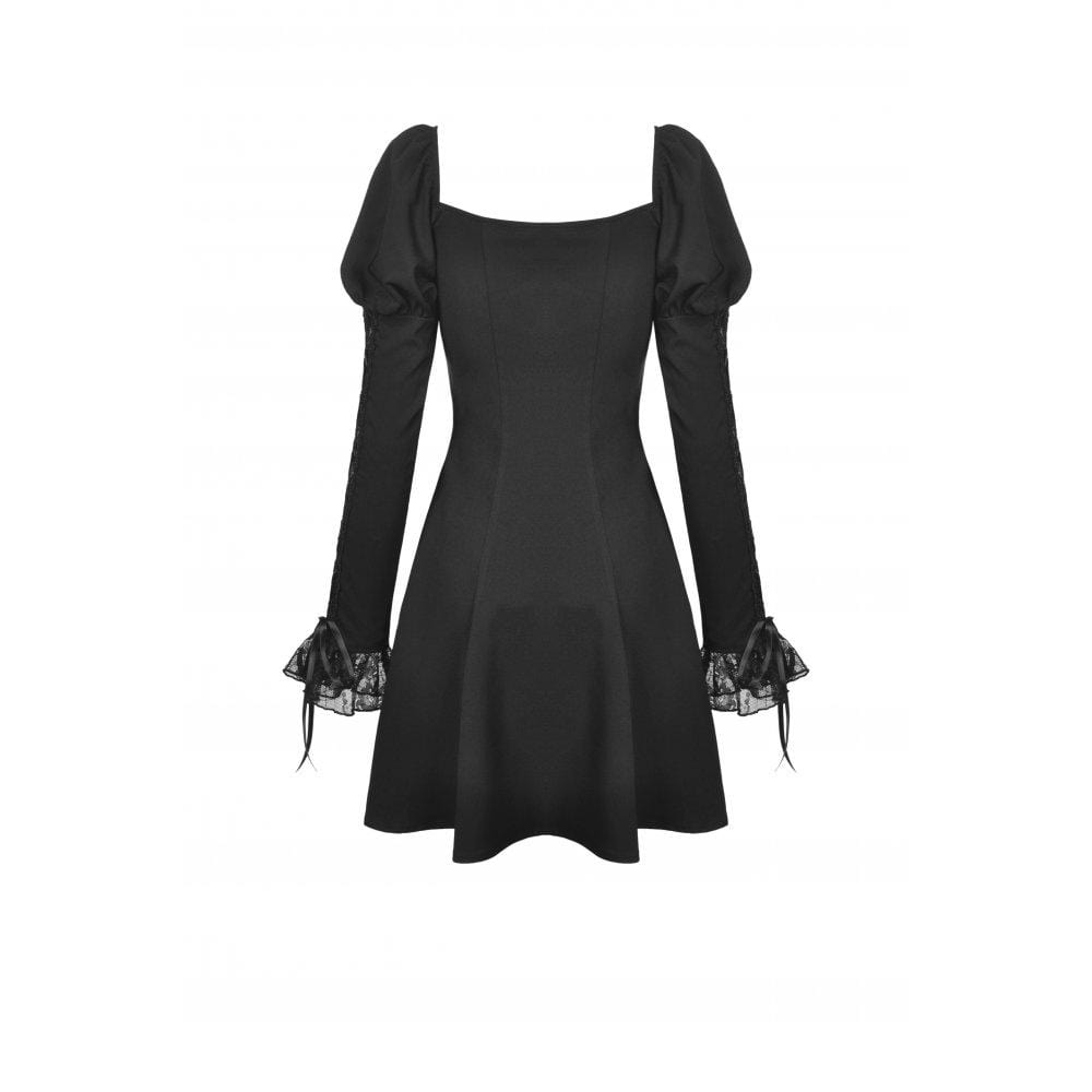 Darkinlove Women's Gothic Puff Sleeved Lace Splice Heart Dress