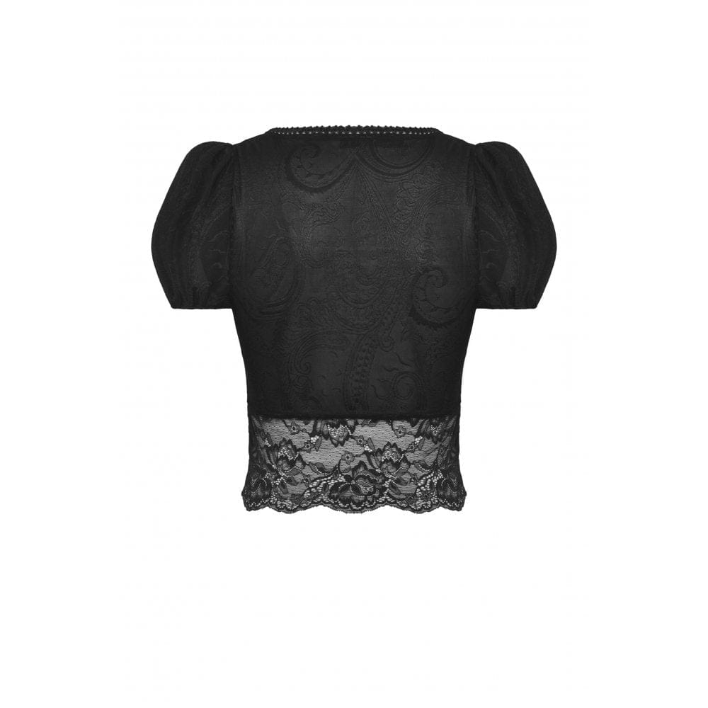 Darkinlove Women's Gothic Puff Sleeved Lace Splice Shirt