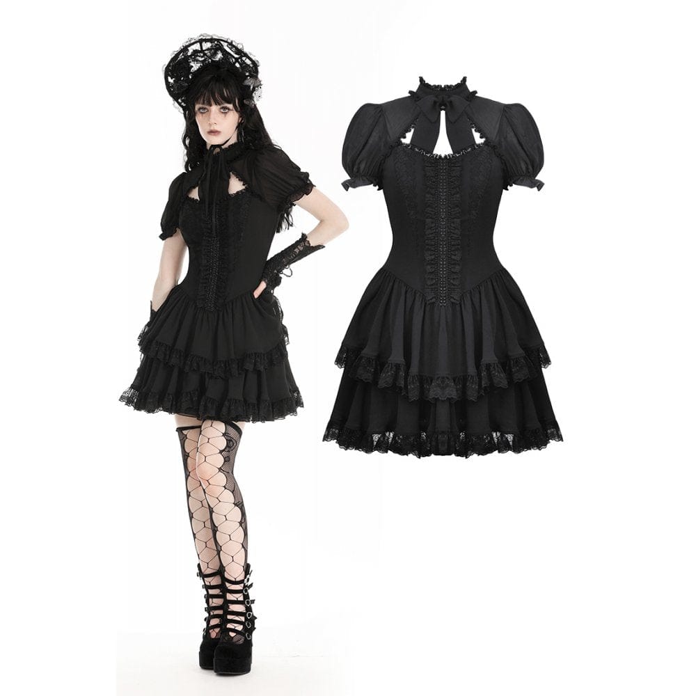 Darkinlove Women's Gothic Puff Sleeved Layered Grad Dress