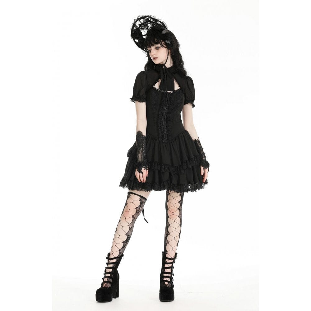 Darkinlove Women's Gothic Puff Sleeved Layered Grad Dress