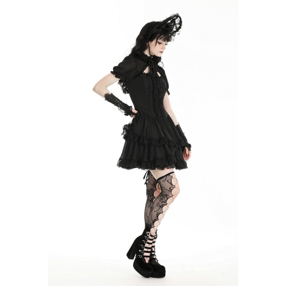 Darkinlove Women's Gothic Puff Sleeved Layered Grad Dress