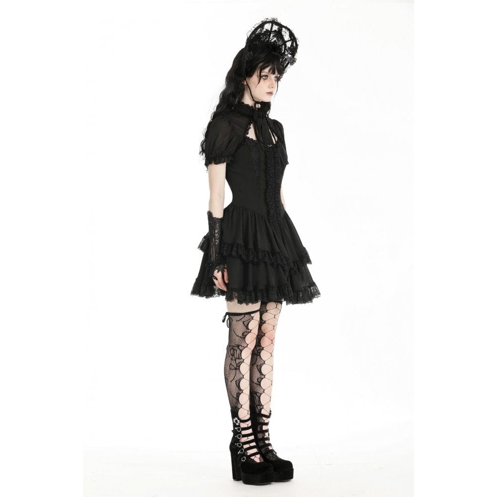 Darkinlove Women's Gothic Puff Sleeved Layered Grad Dress