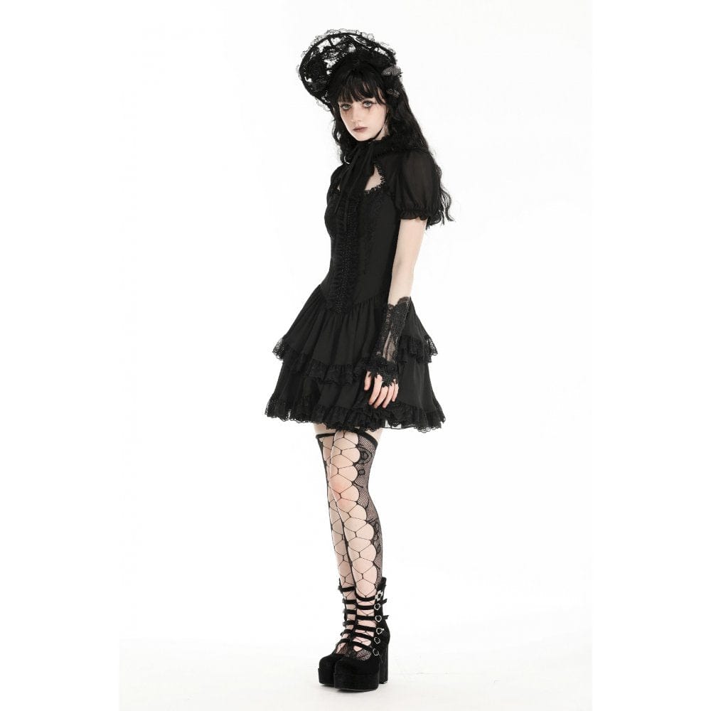 Darkinlove Women's Gothic Puff Sleeved Layered Grad Dress