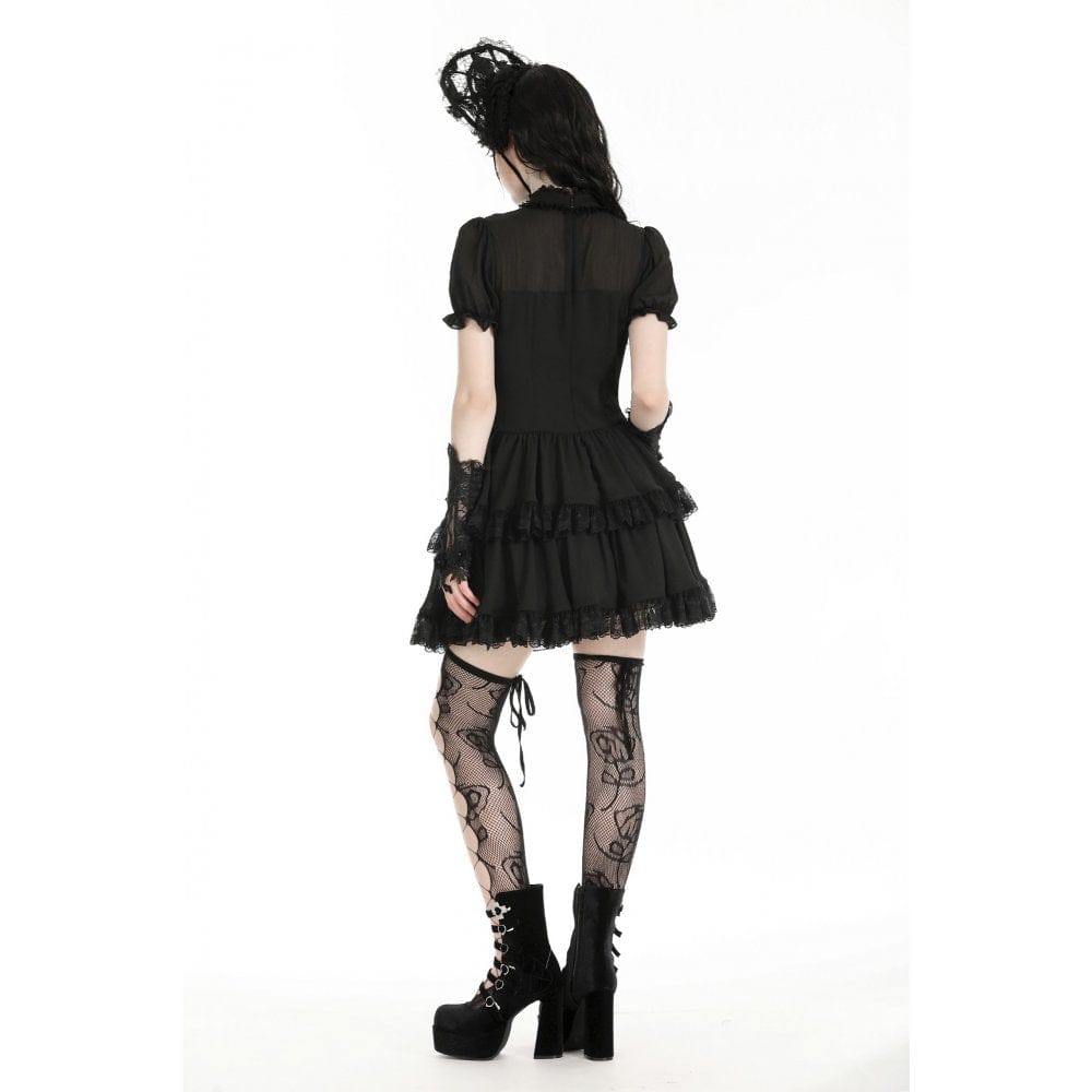 Darkinlove Women's Gothic Puff Sleeved Layered Grad Dress