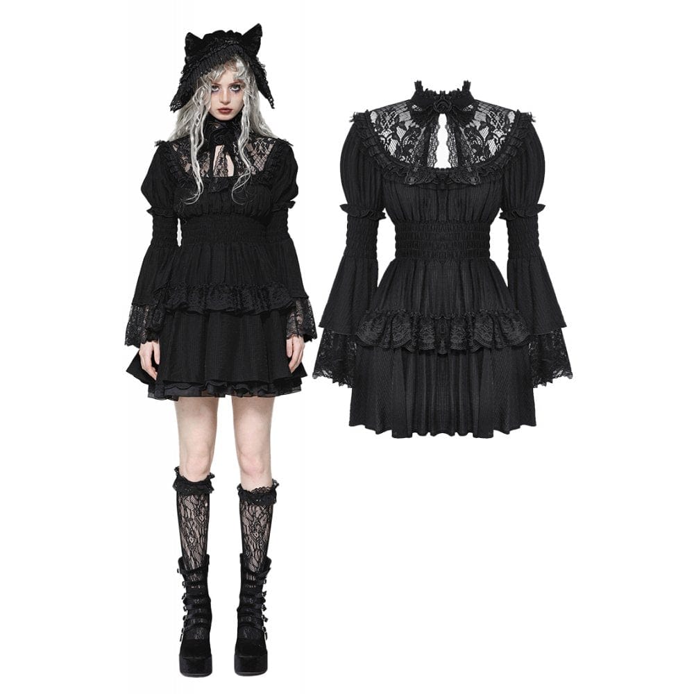 Darkinlove Women's Gothic Puff Sleeved Layered Ruffled Grad Dress