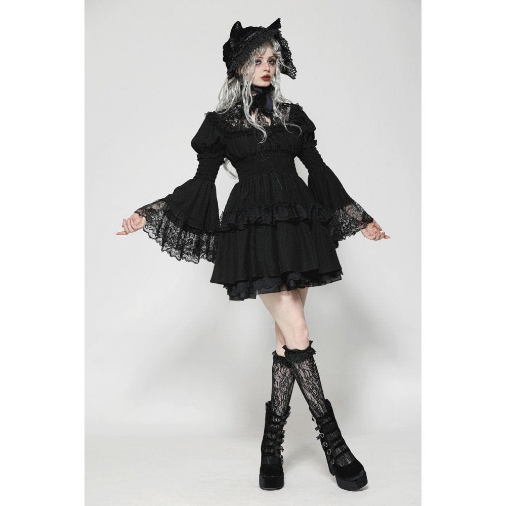 Darkinlove Women's Gothic Puff Sleeved Layered Ruffled Grad Dress