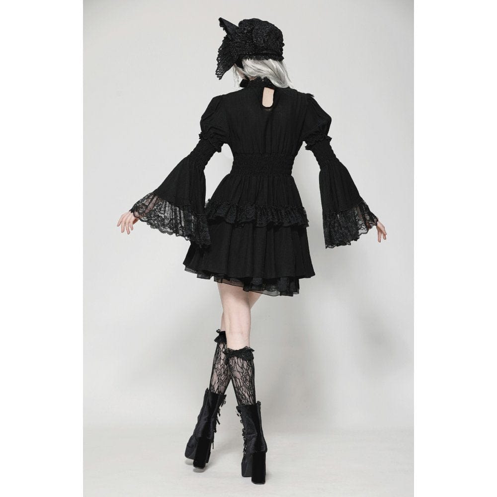 Darkinlove Women's Gothic Puff Sleeved Layered Ruffled Grad Dress