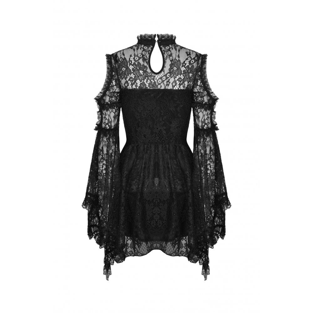 Darkinlove Women's Gothic Puff Sleeved Off Shoulder Floral Lace Dress
