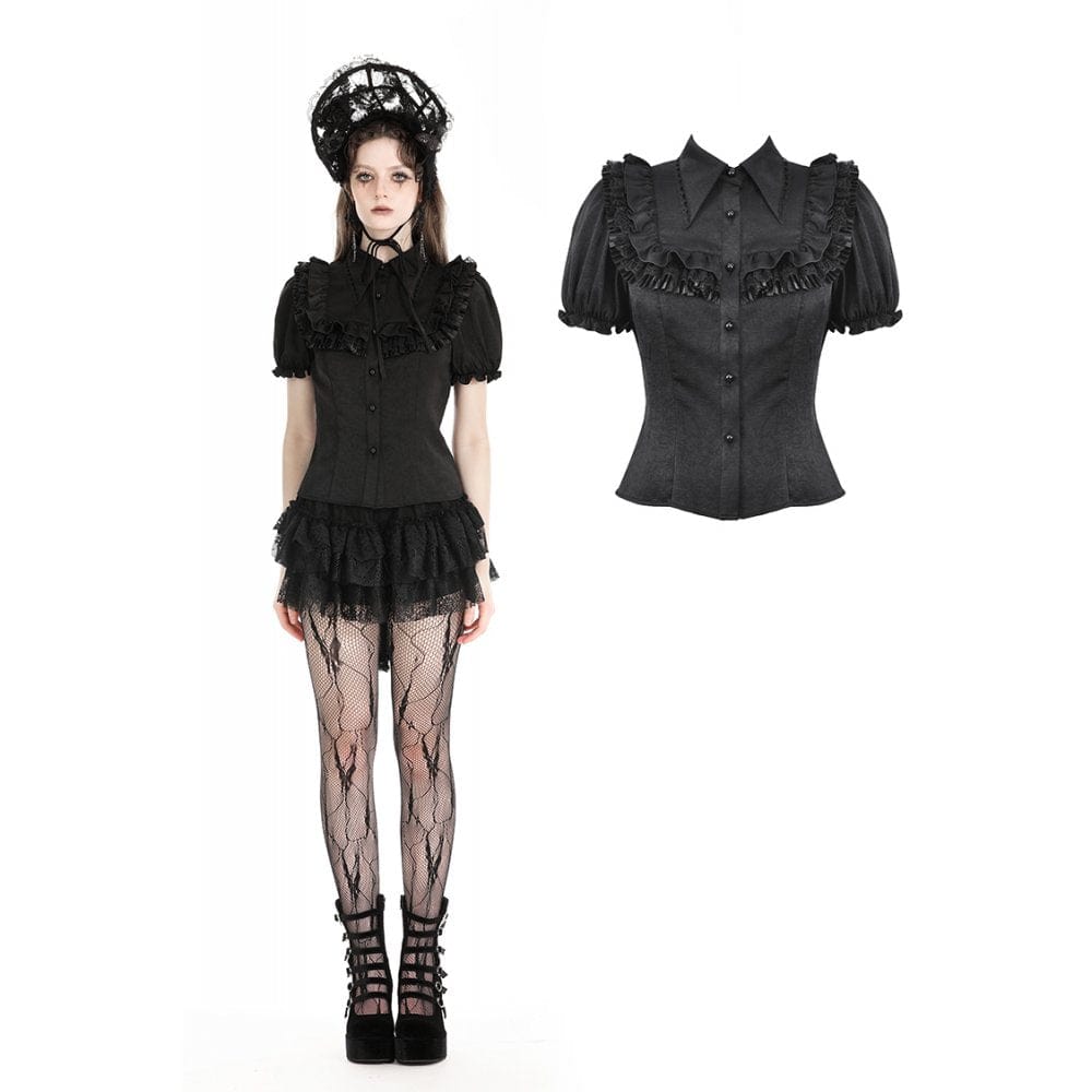 Darkinlove Women's Gothic Puff Sleeved Ruffled Shirt
