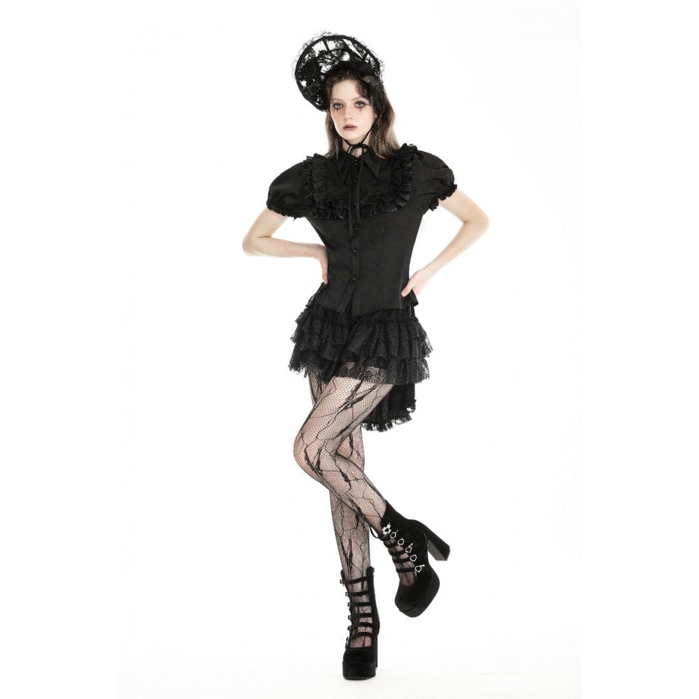 Darkinlove Women's Gothic Puff Sleeved Ruffled Shirt