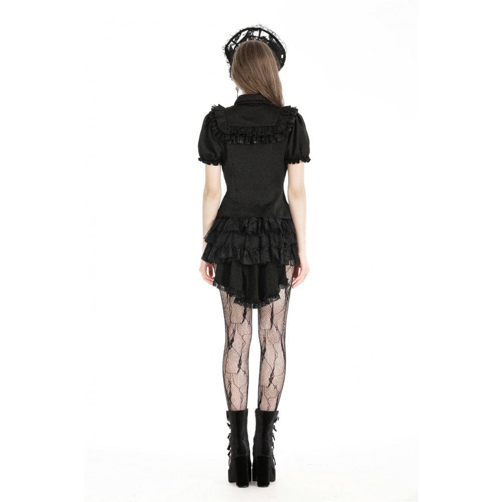 Darkinlove Women's Gothic Puff Sleeved Ruffled Shirt