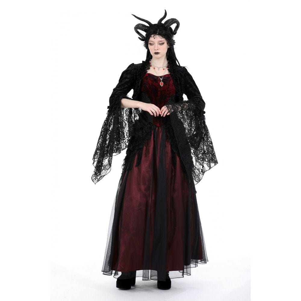 Darkinlove Women's Gothic Puff Sleeved Ruffled Velvet Cape