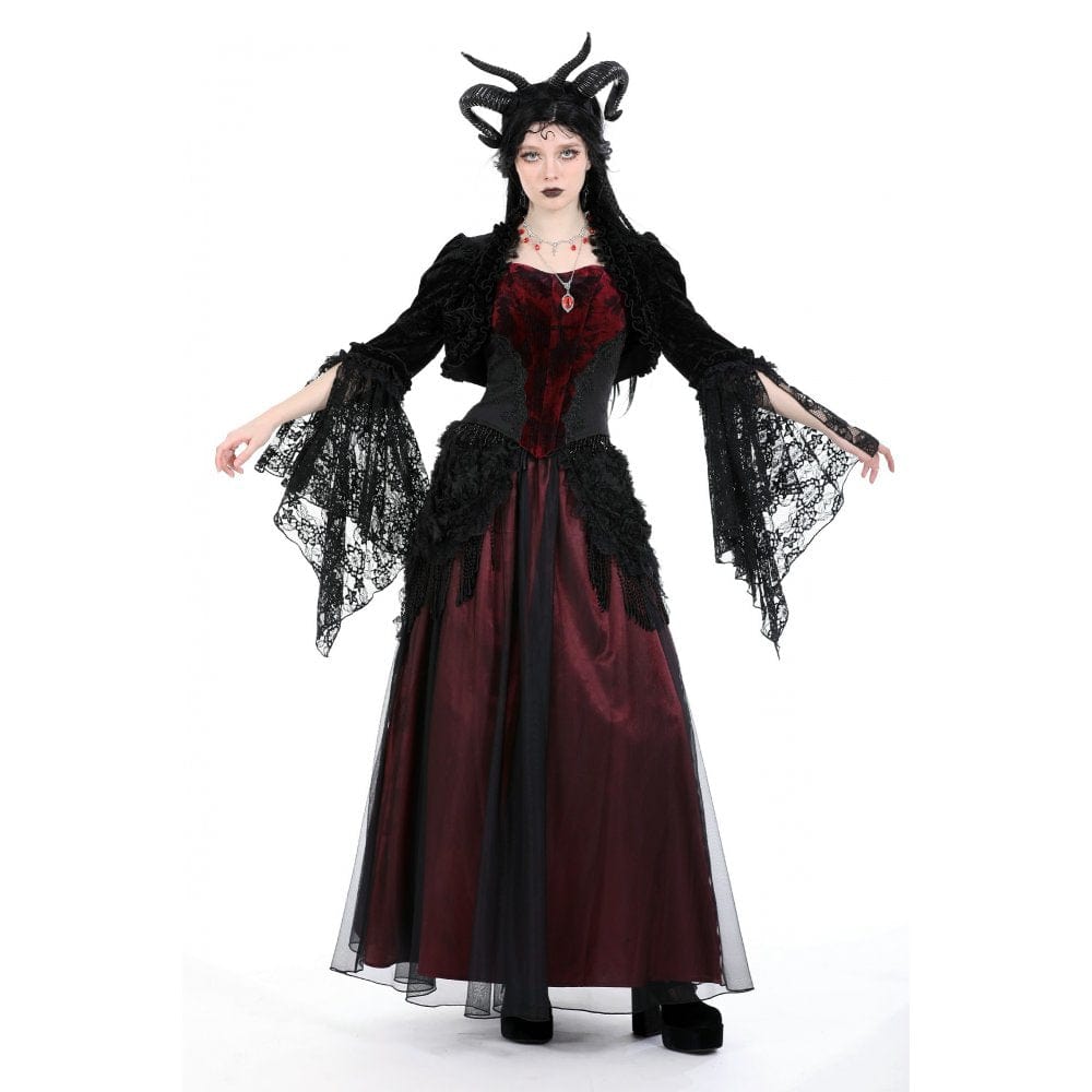 Darkinlove Women's Gothic Puff Sleeved Ruffled Velvet Cape