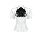 Darkinlove Women's Gothic Puff Sleeved Short Sleeved Shirt with Lace Bow Tie