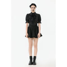 Darkinlove Women's Gothic Puff Sleeved Short Sleeved Shirt with Lace Tie