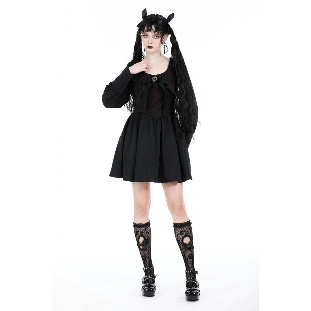 Darkinlove Women's Gothic Puff Sleeved Skull Dress