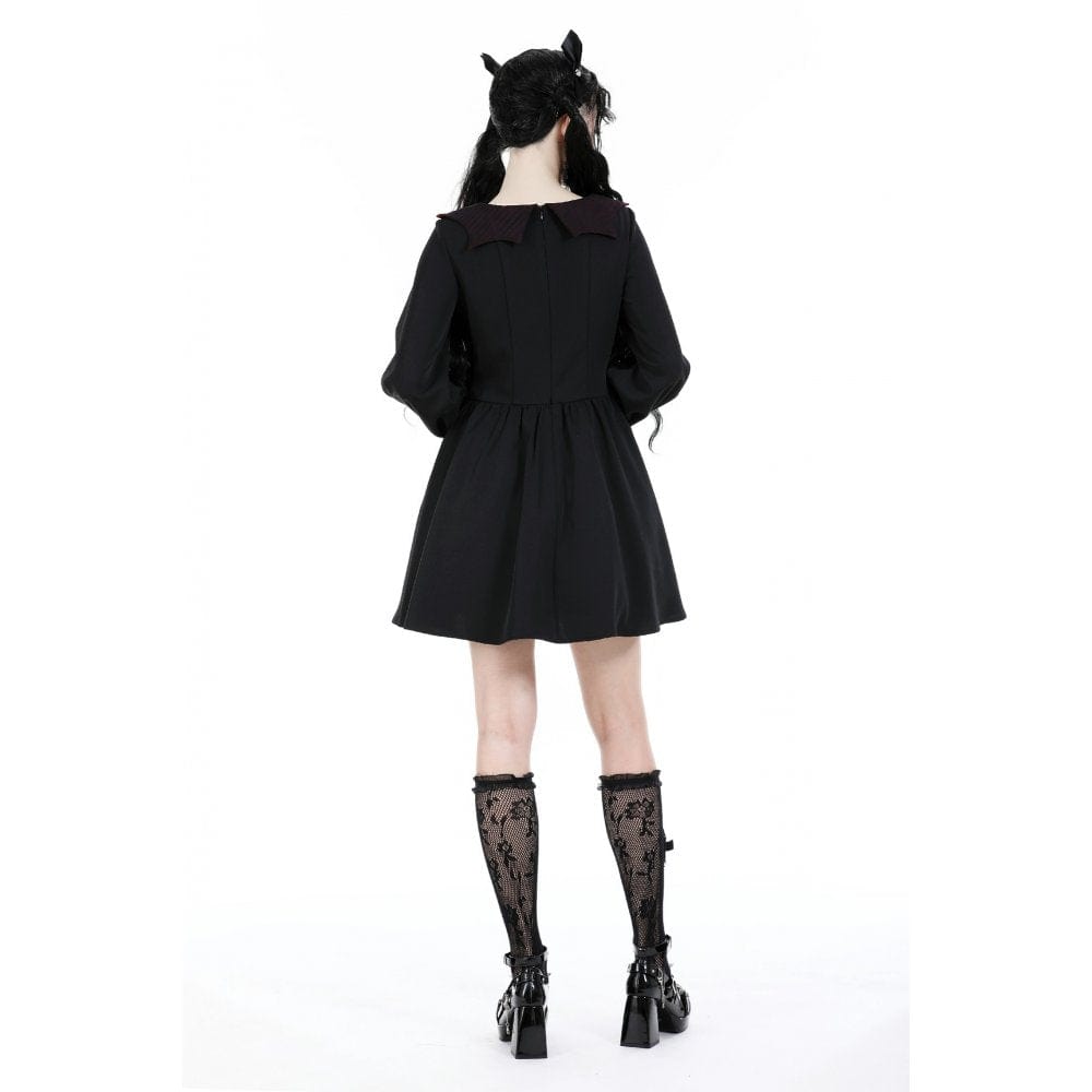 Darkinlove Women's Gothic Puff Sleeved Skull Dress
