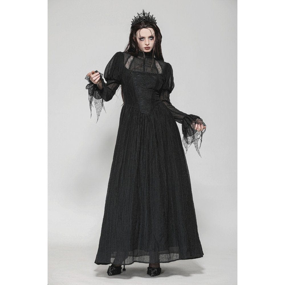 Darkinlove Women's Gothic Puff Sleeved Spiderweb Splice Witch Dress
