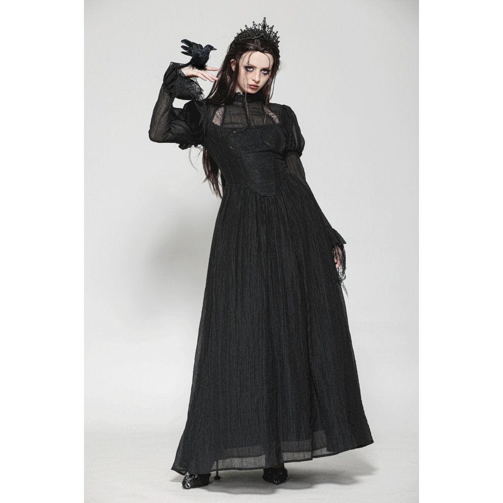Darkinlove Women's Gothic Puff Sleeved Spiderweb Splice Witch Dress