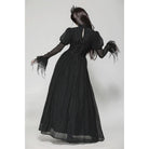 Darkinlove Women's Gothic Puff Sleeved Spiderweb Splice Witch Dress