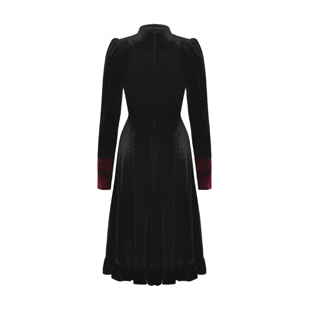 Darkinlove Women's Gothic Puff Sleeved Stand Collar Velvet Dress