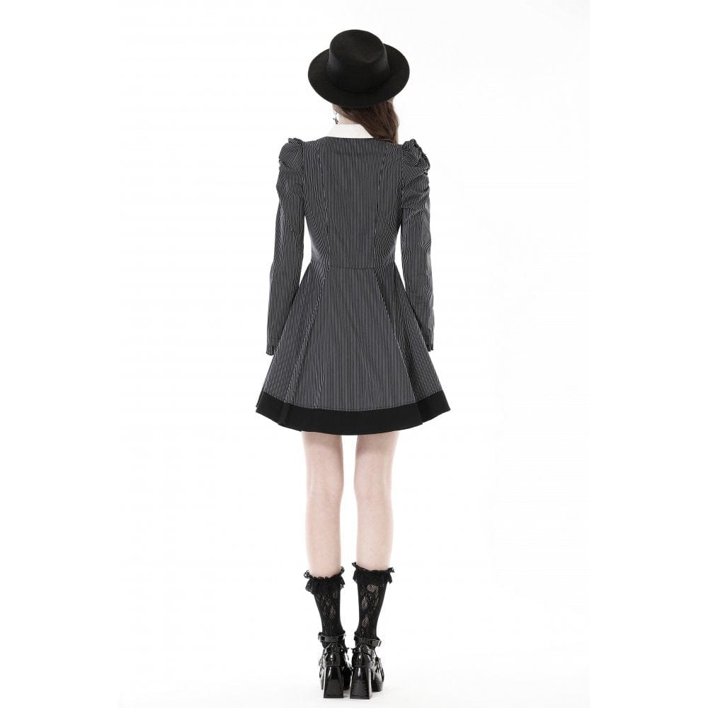 Darkinlove Women's Gothic Puff Sleeved Striped Dress