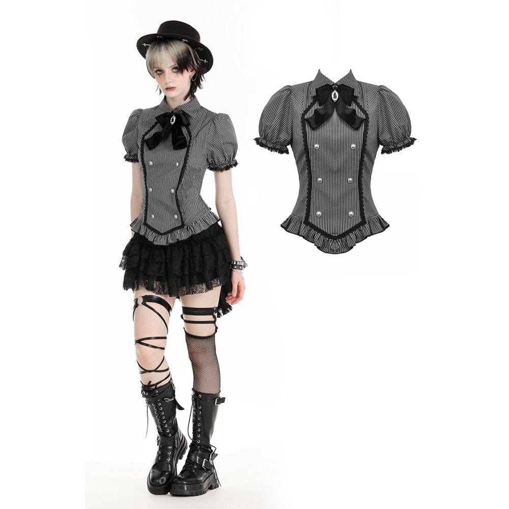 Darkinlove Women's Gothic Puff Sleeved Striped Shirt