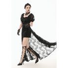 Darkinlove Women's Gothic Puff Sleeved Two-piece Lace Maxi Dress