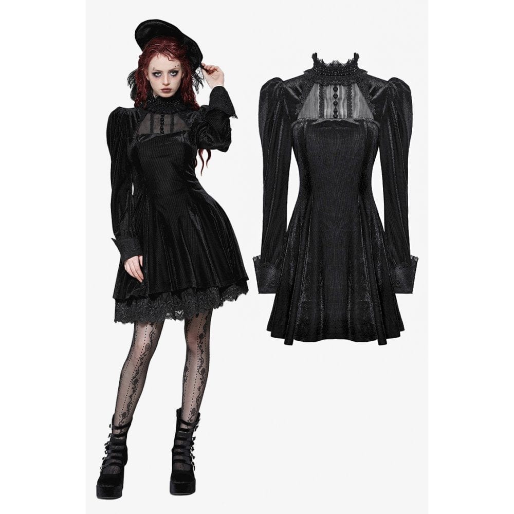 Darkinlove Women's Gothic Puff Sleeved Velvet Homecoming Dress