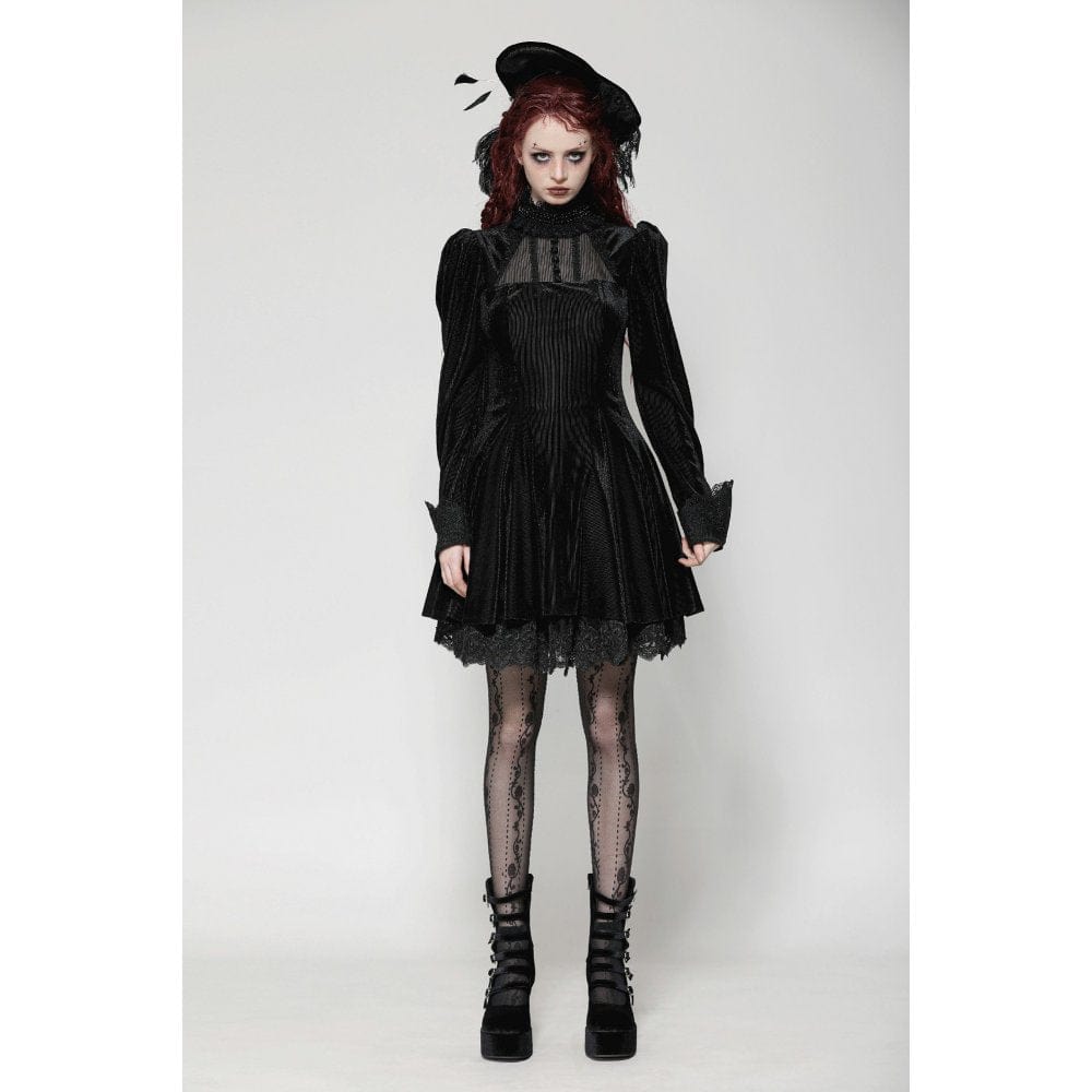 Darkinlove Women's Gothic Puff Sleeved Velvet Homecoming Dress