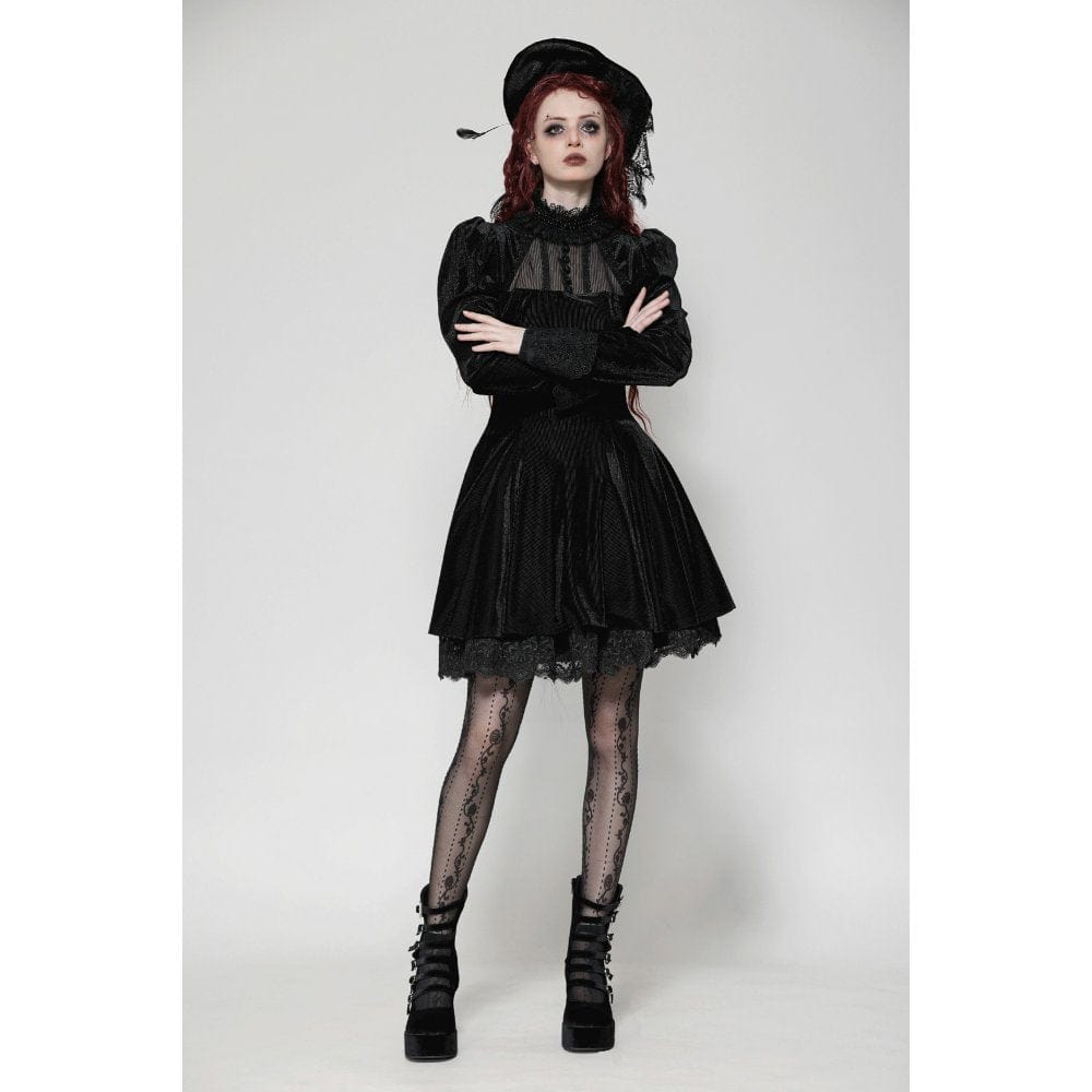 Darkinlove Women's Gothic Puff Sleeved Velvet Homecoming Dress