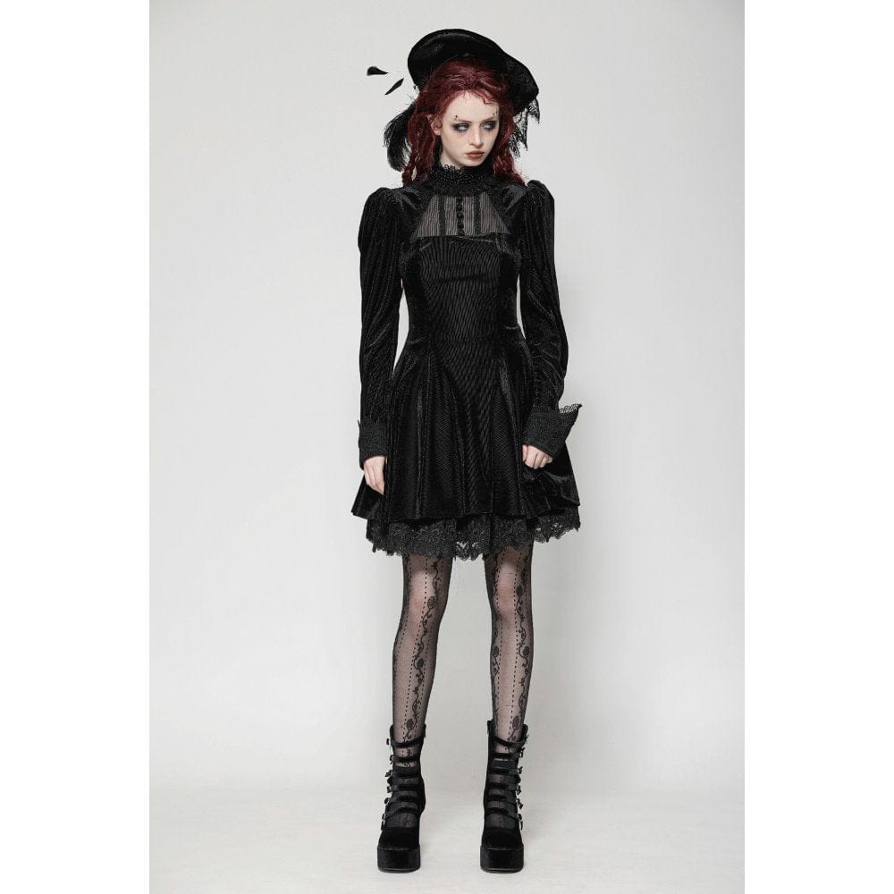 Darkinlove Women's Gothic Puff Sleeved Velvet Homecoming Dress