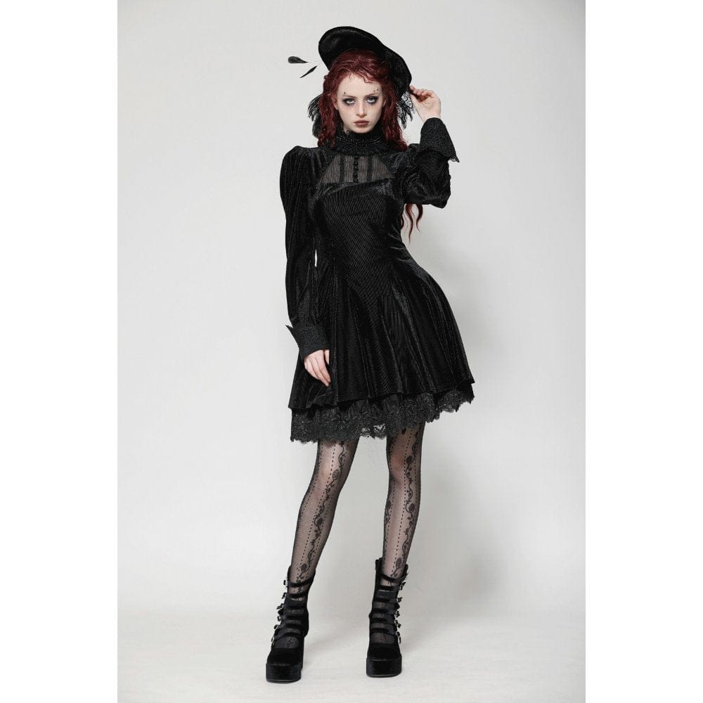 Darkinlove Women's Gothic Puff Sleeved Velvet Homecoming Dress