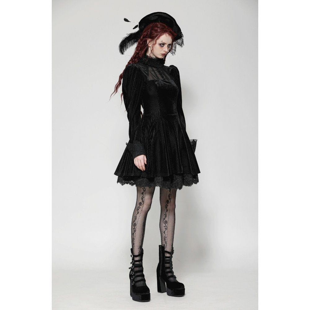 Darkinlove Women's Gothic Puff Sleeved Velvet Homecoming Dress