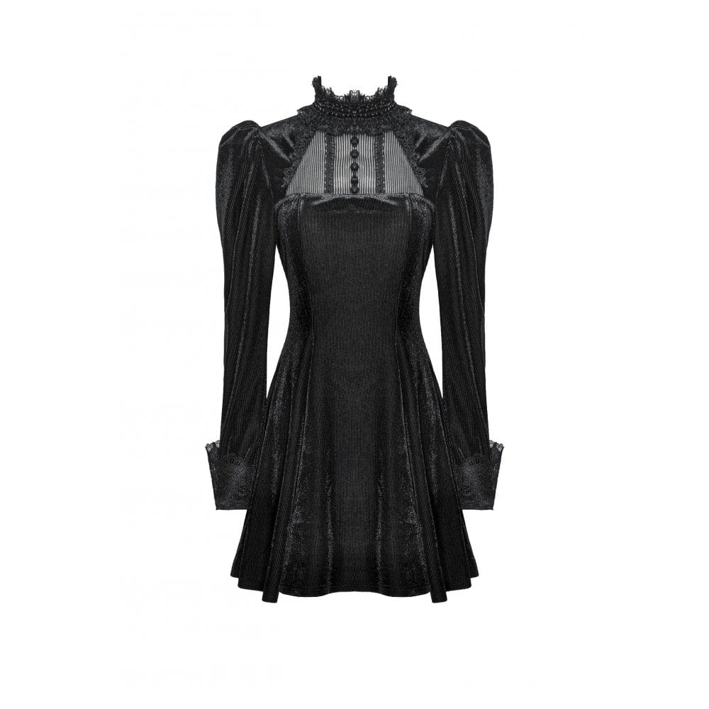 Darkinlove Women's Gothic Puff Sleeved Velvet Homecoming Dress