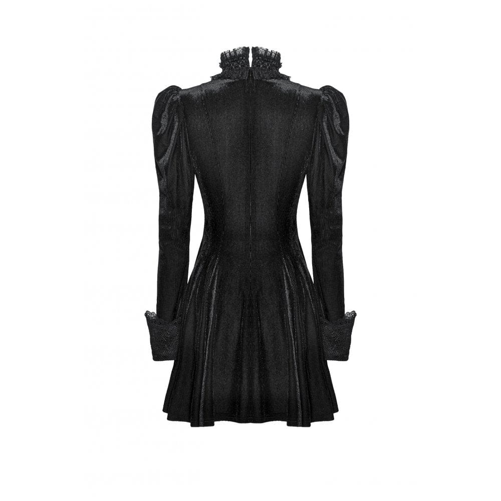 Darkinlove Women's Gothic Puff Sleeved Velvet Homecoming Dress