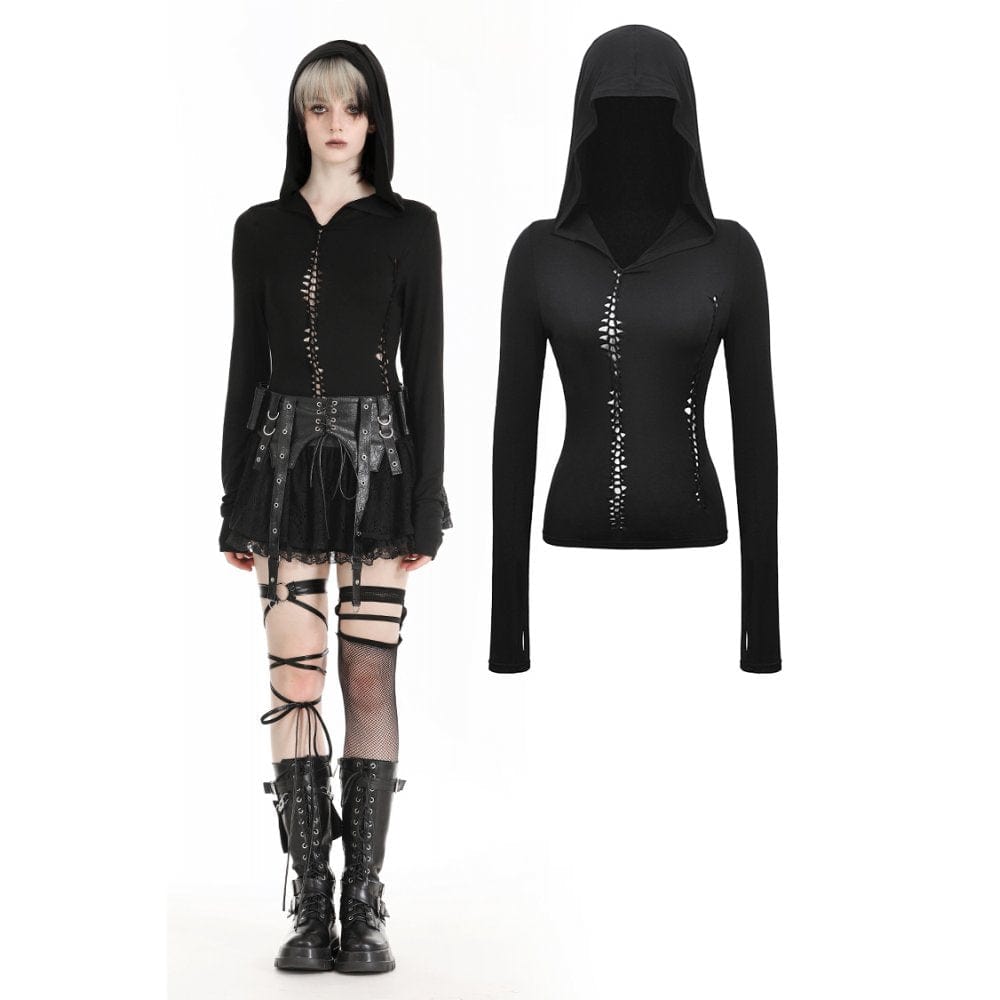 Darkinlove Women's Gothic Ripped Hoodies