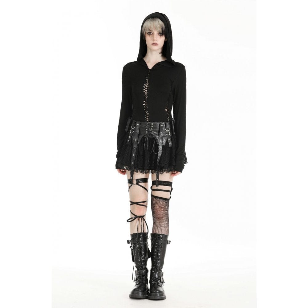 Darkinlove Women's Gothic Ripped Hoodies