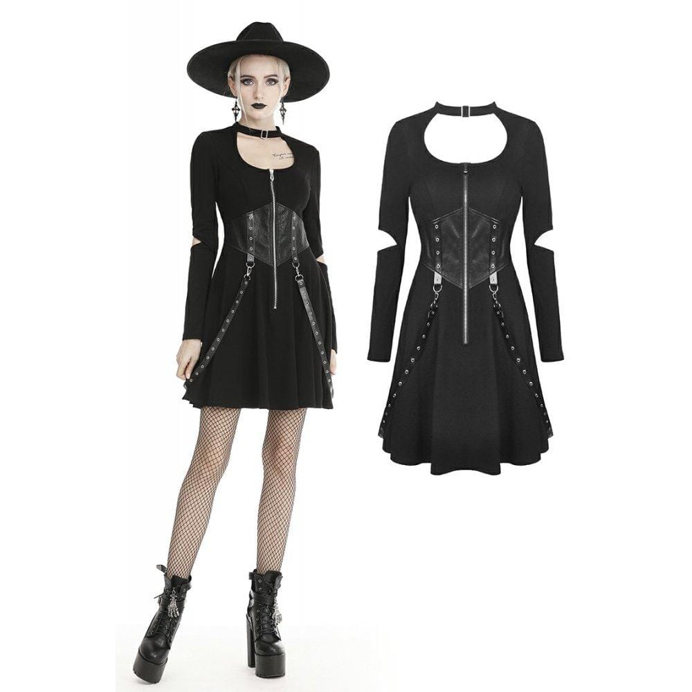 Darkinlove Women's Gothic Ripped Sleeve Cutout Dresses With Chain