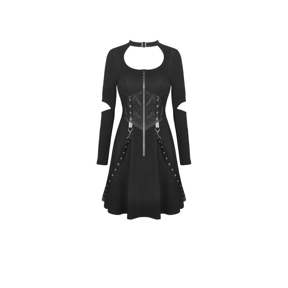 Darkinlove Women's Gothic Ripped Sleeve Cutout Dresses With Chain