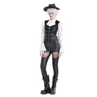 Darkinlove Women's Gothic Rivet Buckle Strap Zipper Vest