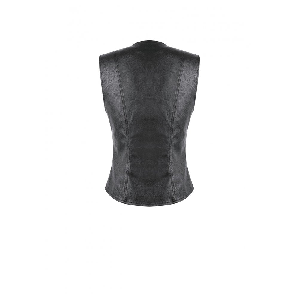 Darkinlove Women's Gothic Rivet Buckle Strap Zipper Vest