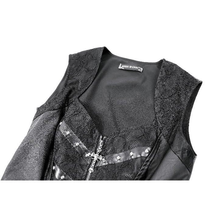 Darkinlove Women's Gothic Rivet Buckle Strap Zipper Vest