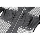 Darkinlove Women's Gothic Rivet Zipper Hooded Long Sleeve Mesh Top